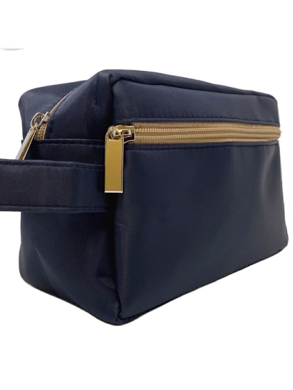 Mens Navy Dopp kit Travel Bag  toiletries bag with tan top and side zipper  NEW